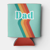 パパ、レトロティール（緑がかった色）ブルーとストライプ父の日 缶クーラー (正面)