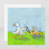 パパ-ワゴンかわいいおもしろいの芸術の父のお父さんのアヒルのベビー 招待状 (正面/裏面)