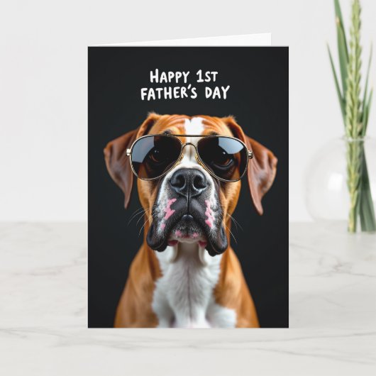 パパ 初めての父の日 Aviator 子犬 グリーティングカード (正面)