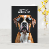 パパ 初めての父の日 Aviator 子犬 グリーティングカード (黄色い花)