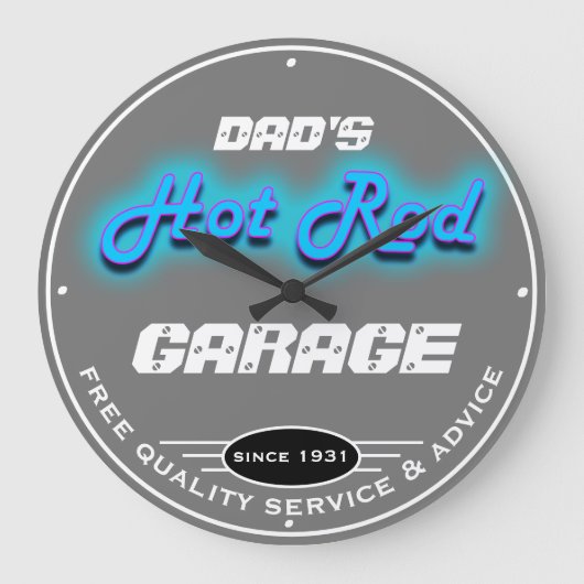 パパ/名前を問わないガレージ・グレー・ネフェイクオンルック ラージ壁時計 (正面)