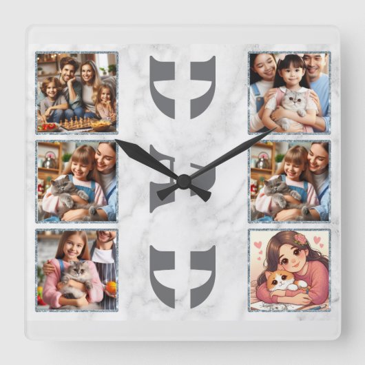 パパ:家族、愛、思い出グレー スクエア壁時計 (正面)