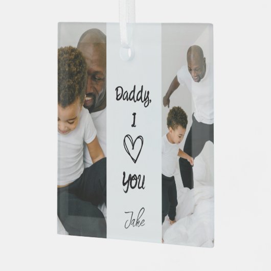 パパ、愛してる | 写真パーソナライズされたオーナメント ガラスオーナメント (正面左)