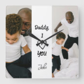 パパ、愛してる | 写真パーソナライズされた壁時計 スクエア壁時計 (正面)