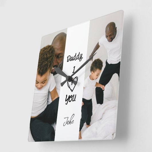パパ、愛してる | 写真パーソナライズされた壁時計 スクエア壁時計 (傾斜)