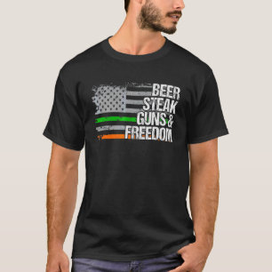 パパ 祖父 ベテラン アイルランド人 米国国旗 ビール ステーキ 銃 Tシャツ