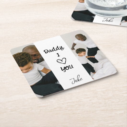 パパ、私はあなたを愛してる | 紙パーソナライズされたコースター スクエアペーパーコースター (アングル)