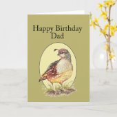 パパ、誕生日の水彩画のカンムリウズラの鳥 カード (黄色い花)