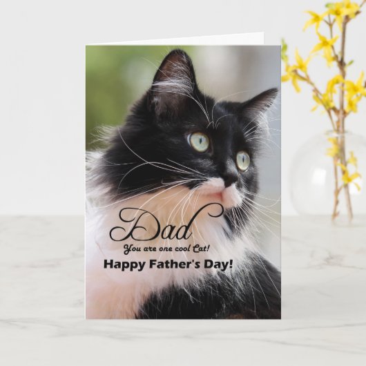 パパ/ Happy Father's Day - Tuxedo Cat カード (黄色い花)