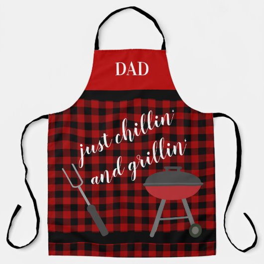 パパ- Just Chillin'とグリリン'バッファロープレイドBBQ エプロン (正面)