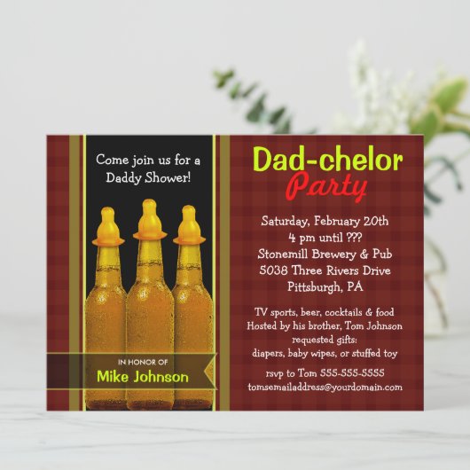 パパchelorのパーティー-お父さんのベビーシャワー招待状 招待状 (スタンド正面)