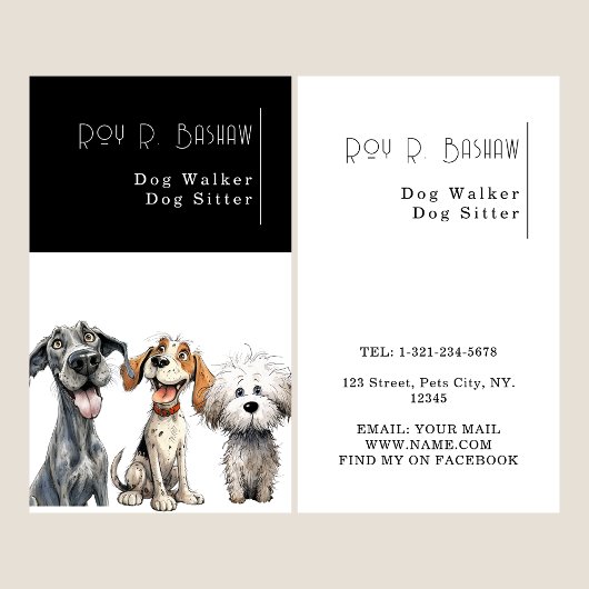 パピおもしろいードッグウォーカーシッター白黒 名刺