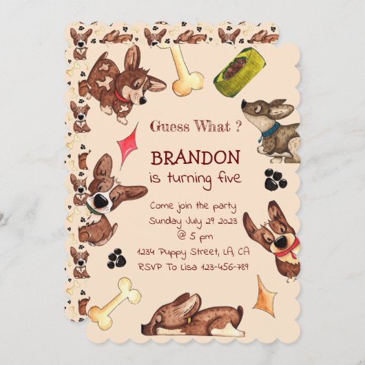 パピおもしろいー子供の誕生日招待状 招待状 (正面/裏面)