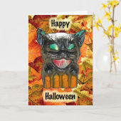 パピア·マチェ·ハロウィーン·キャット·カード カード (黄色い花)