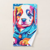 パピインブルーコートデザイン バスタオルセット (ハンドタオル)