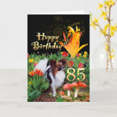 パピオンドッグ幸せ85誕生日カード年齢特定 カード (黄色い花)