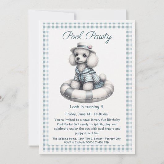 パピスプラッシュ誕生日プールパーティの招待状 招待状 (正面)