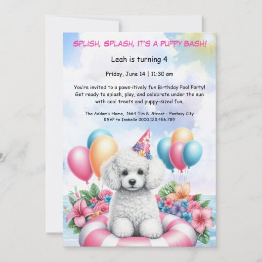 パピスプラッシュ誕生日プールパーティの招待状 招待状 (正面)