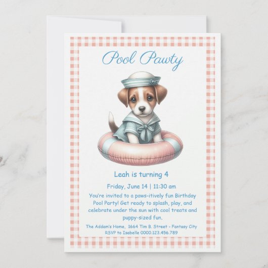 パピスプラッシュ誕生日プールパーティの招待状 招待状 (正面)