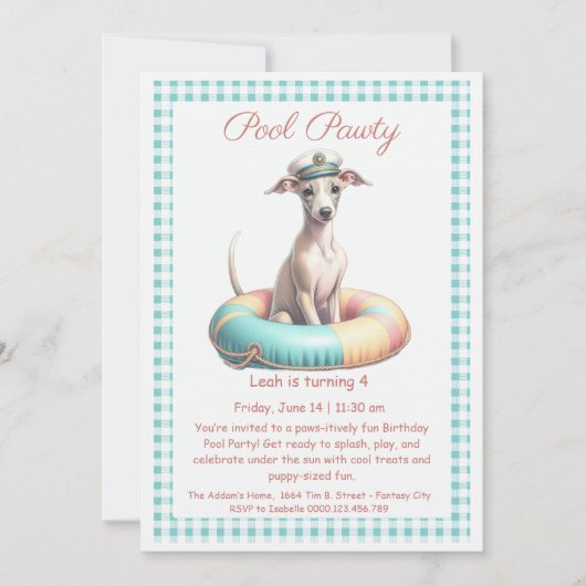 パピスプラッシュ誕生日プールパーティの招待状 招待状 (正面)