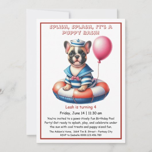パピスプラッシュ誕生日プールパーティの招待状 招待状 (正面)