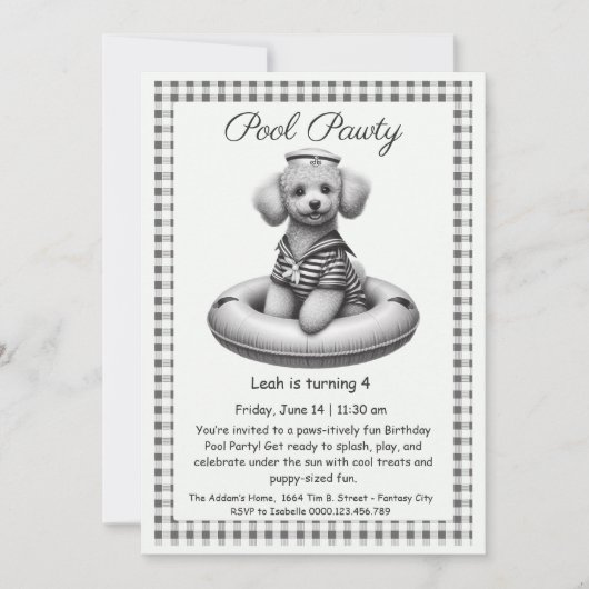 パピスプラッシュ誕生日プールパーティの招待状 招待状 (正面)