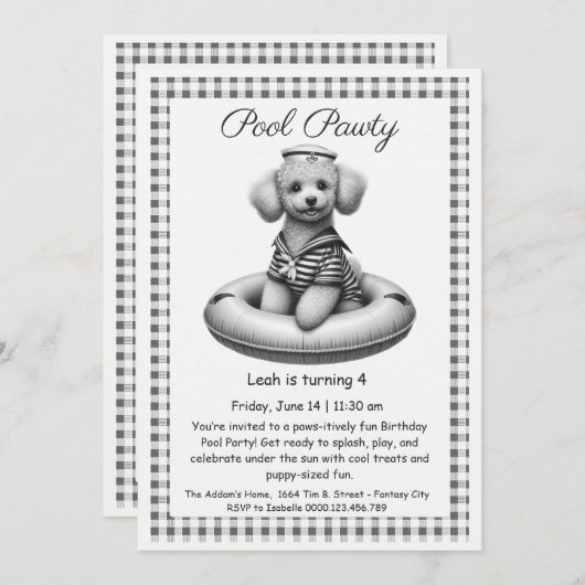 パピスプラッシュ誕生日プールパーティの招待状 招待状 (正面/裏面)