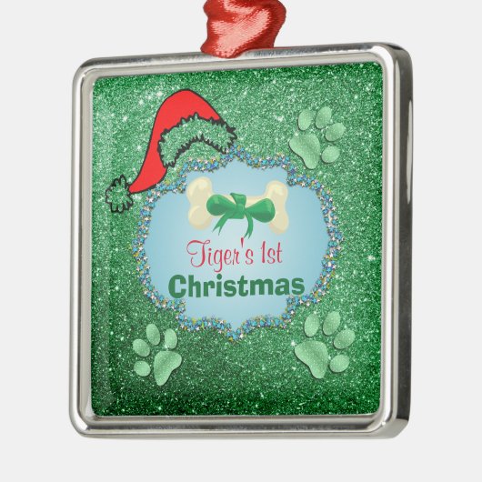 パピス1stクリスマスグリーンフェイクグリッターサンタハット メタルオーナメント (左)