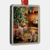 パピズゴールデンレトリエバードッグかわいい メタルオーナメント (右)