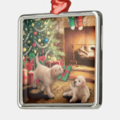 パピズゴールデンレトリエバードッグかわいい メタルオーナメント (左)