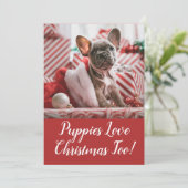 パピズラブクリスマスブルフランスのドッグ シーズンカード (スタンド正面)