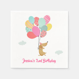 パピドッグ紙ナプキンズパウィティバルーンピンクガール スタンダードカクテルナプキン