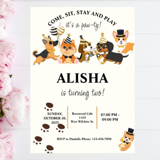 パピドッグ誕生日パウィティ誕生日招待状 招待状