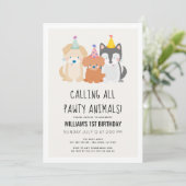 パピドッグ金ゴールドグリッターパウィティ動物誕生日 招待状 (スタンド正面)