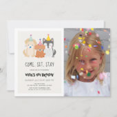 パピドッグ金ゴールドグリッター誕生日パウィティ写真 招待状 (正面)