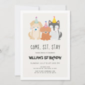 パピドッグ金ゴールドグリッター誕生日ポーティ 招待状 (正面)