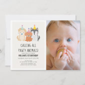 パピドッグ金ゴールドパウィティ動物フォト誕生日 招待状 (正面)