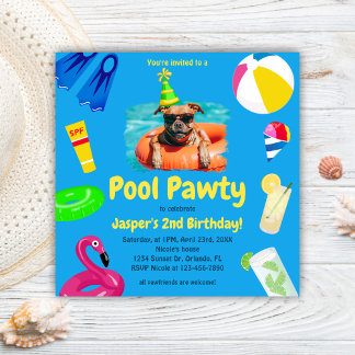 パピパウィティプールパーティードッグ誕生日 招待状