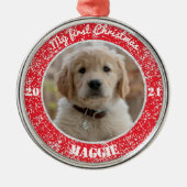 パピパーソナライズされたーの初めてのクリスマスフォトメタルO メタルオーナメント (正面)