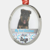 パピパーソナライズされたーの初めてのクリスマス写真シルバー メタルオーナメント (左)