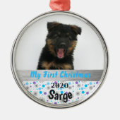 パピパーソナライズされたーの初めてのクリスマス写真シルバー メタルオーナメント (正面)