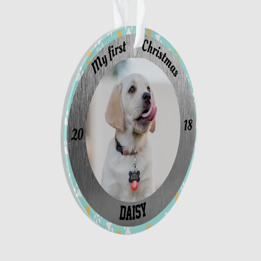 パピパーソナライズされたーの初めてのクリスマス写真 オーナメント (正面)