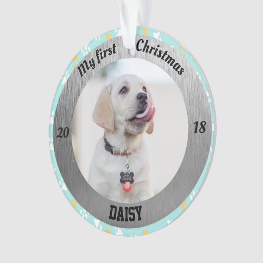 パピパーソナライズされたーの初めてのクリスマス写真 オーナメント (正面)