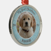 パピパーソナライズされたーの初めてのクリスマス写真 メタルオーナメント (右)