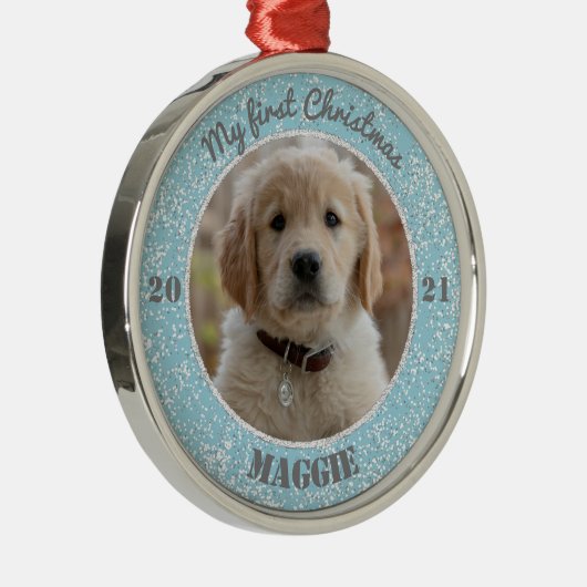 パピパーソナライズされたーの初めてのクリスマス写真 メタルオーナメント (右)