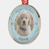 パピパーソナライズされたーの初めてのクリスマス写真 メタルオーナメント (左)