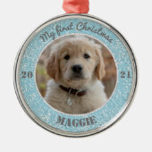 パピパーソナライズされたーの初めてのクリスマス写真 メタルオーナメント (正面)