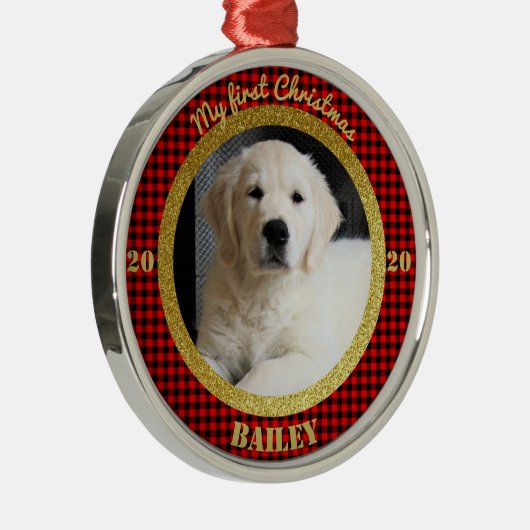 パピパーソナライズされたーの初めてのクリスマス写真 メタルオーナメント (右)