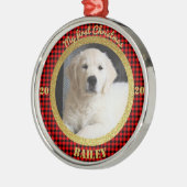 パピパーソナライズされたーの初めてのクリスマス写真 メタルオーナメント (左)