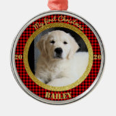 パピパーソナライズされたーの初めてのクリスマス写真 メタルオーナメント (正面)